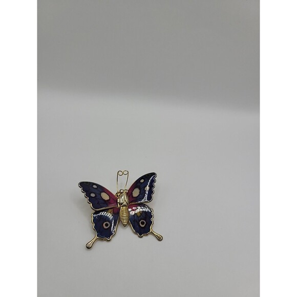 Vintage Brooch Pin Butterfly Insect Gold Tone Blue Purple Jewelry Costume - Picture 1 of 11